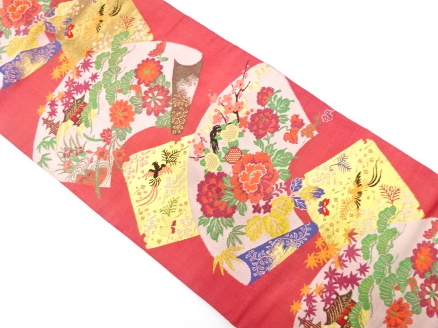 JAPANESE KIMONO / ANTIQUE NAGOYA OBI / SILK / WOVEN FLOWER & BIRD